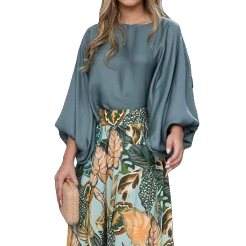 Summer Women's Outfit with Lantern Sleeves and Wide Leg Pants Karis Fashions