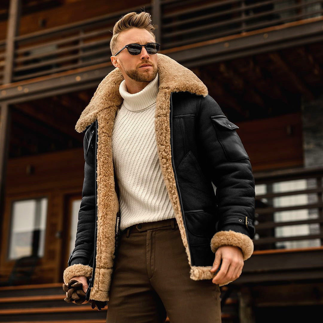 Men's Plush Thickened Mid-Length Coat - Large Size Karis Fashions