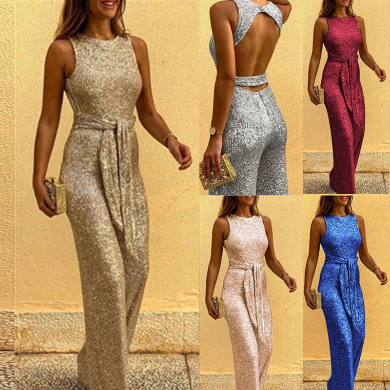 2024 Women's Sleeveless Sequin Jumpsuit Outfit Karis Fashions