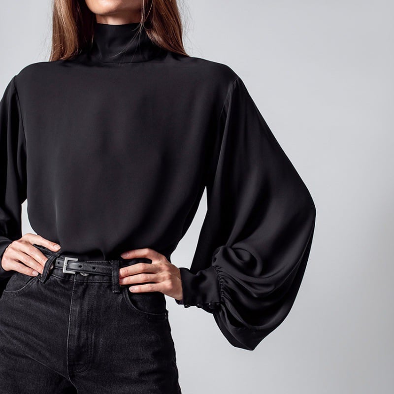 Elegant Long Sleeve High Waist Lantern Top