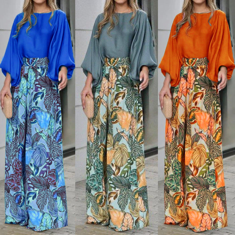 Summer Women's Outfit with Lantern Sleeves and Wide Leg Pants Karis Fashions