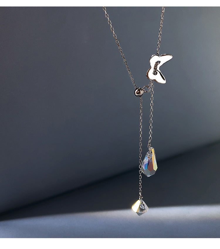 925 Silver Butterfly Waterdrop Tassel Necklace for Women Karis Fashions