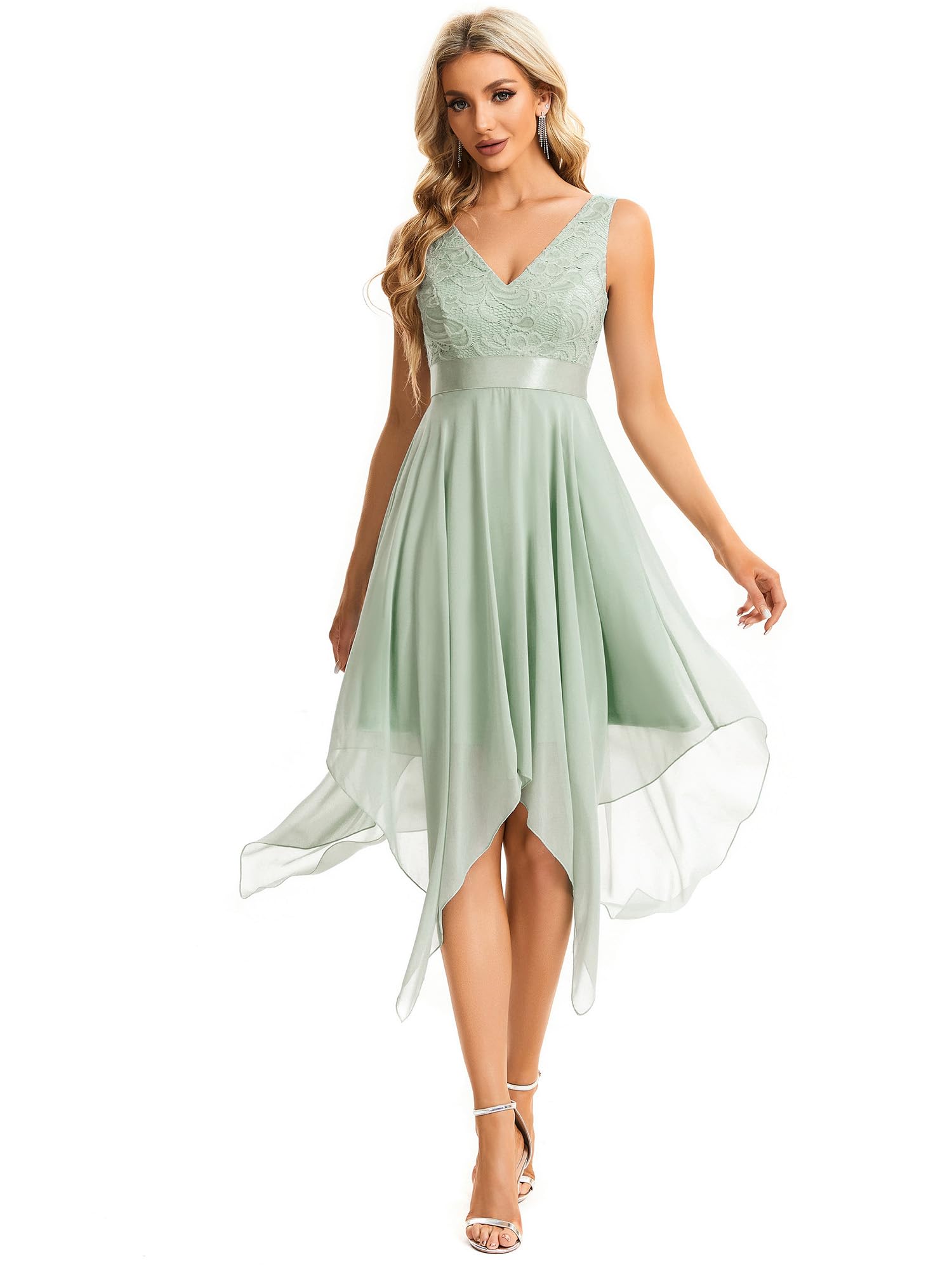 Ever-Pretty Womens Vintage V Neck Irregular Hem Lace A Line Chiffon Cocktail Dresses Mint Green US22 Karis Fashions