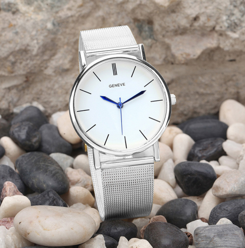 Geneva Watch with Gold Mesh Band and Double Row Diamonds Karis Fashions
