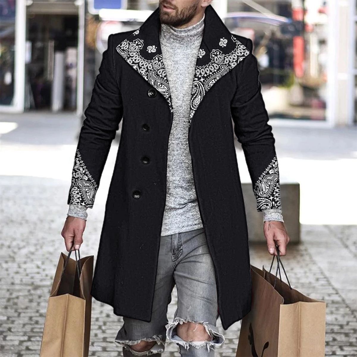 3D Printed Men's Woolen Lapel Jacket Karis Fashions