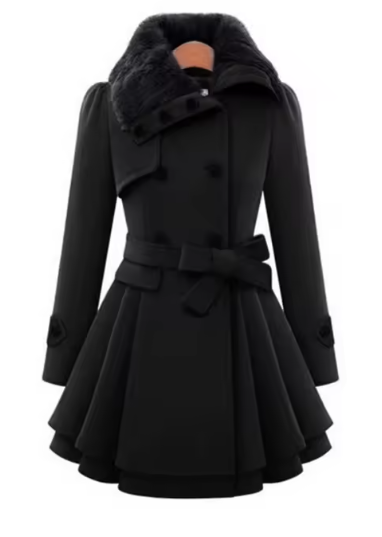 Women's Slim Double-Breasted Wool Coat – Mid-Length & Padded Karis Fashions