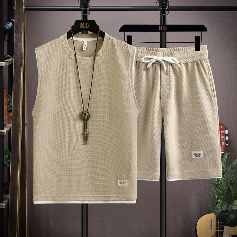 Men's Summer Waffle Set - Casual Sleeveless Outfit Karis Fashions