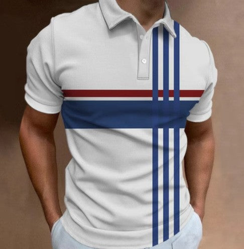 Men's 3D Digital Print Fashion Striped Polo Shirt Karis Fashions