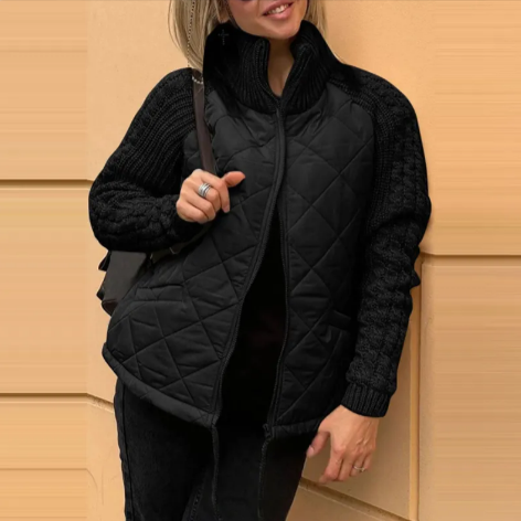 Stand Collar Cotton Jacket with Pockets – Women’s Winter Zip-Up Coat Karis Fashions