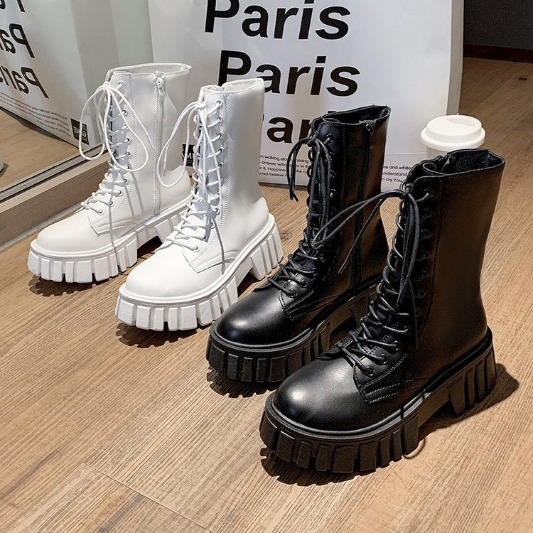 British Style Thick-soled Cross-strap Martin Boots Karis Fashions