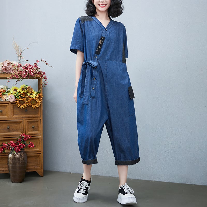 Women's Drawstring Denim Jumpsuit Fashion Outfit Karis Fashions