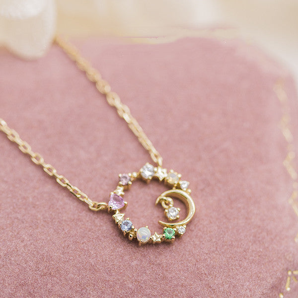 Cute Minimalist Star Moon Opal 925 Silver Gold Necklace Karis Fashions