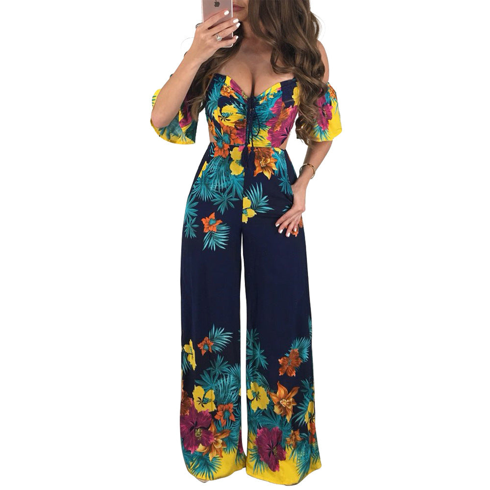 Backless Printed Jumpsuit - Women's Fashion Outfit Karis Fashions