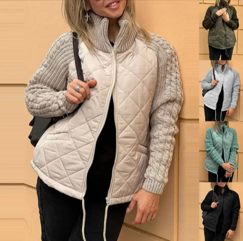 Stand Collar Cotton Jacket with Pockets – Women’s Winter Zip-Up Coat Karis Fashions
