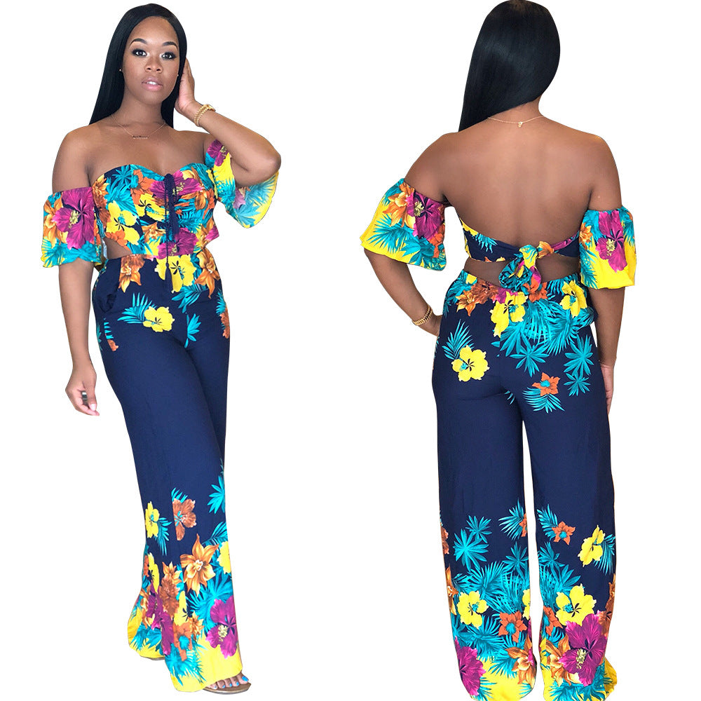 Backless Printed Jumpsuit - Women's Fashion Outfit Karis Fashions
