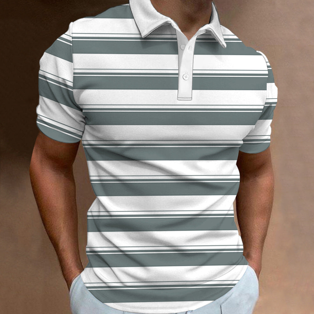 Men's 3D Digital Print Fashion Striped Polo Shirt Karis Fashions