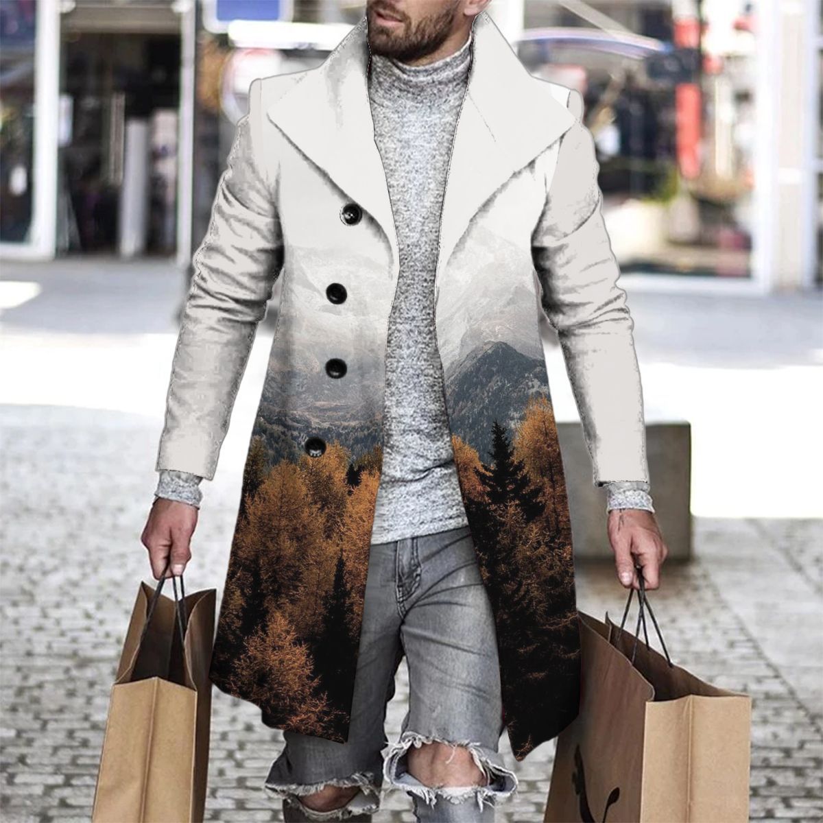 3D Printed Men's Woolen Lapel Jacket Karis Fashions