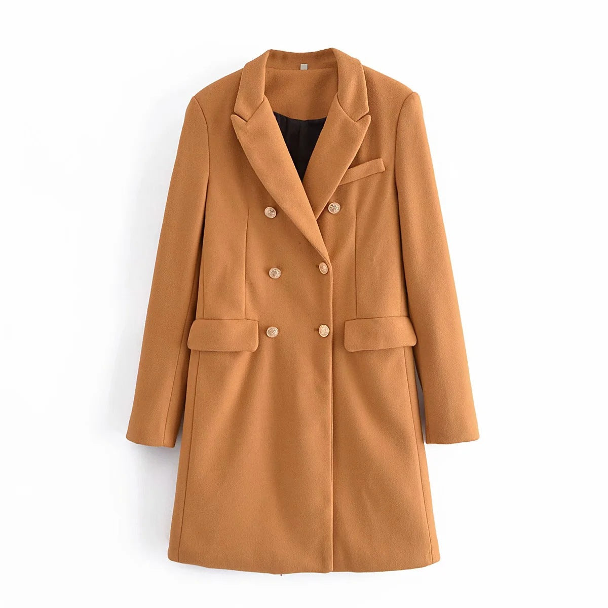 New Slim Mid-Length Double-Breasted Wool Coat Jacket Karis Fashions