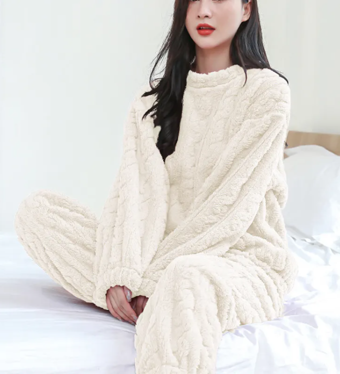 Winter Coral Velvet Pajama Set – Warm Pullover & Pants Karis Fashions