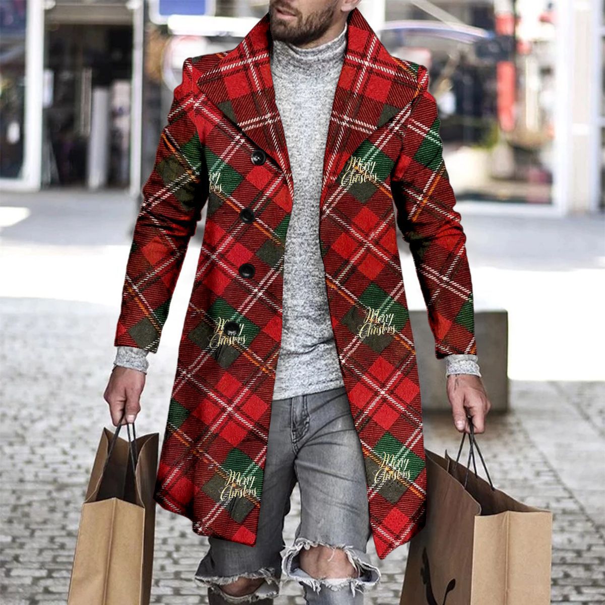 3D Printed Men's Woolen Lapel Jacket Karis Fashions