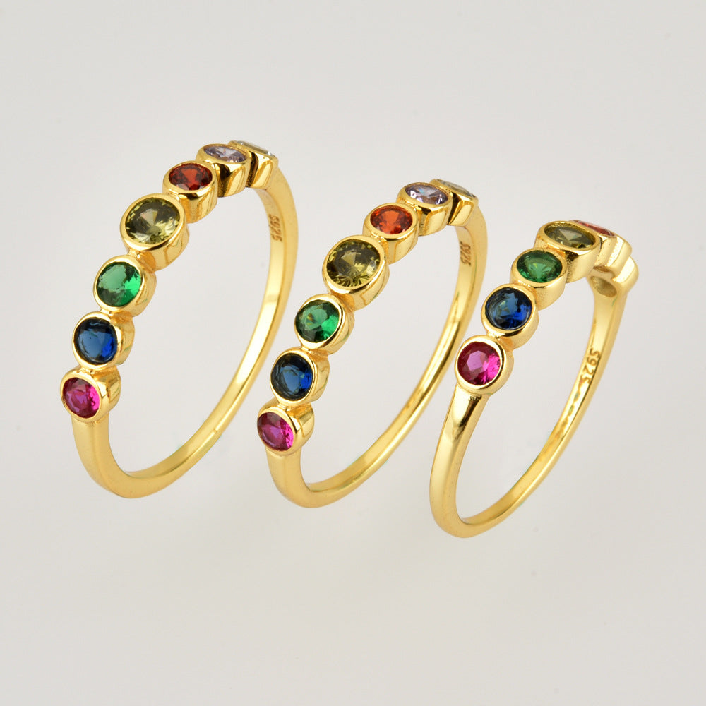 S925 Sterling Silver Rainbow Zircon Ring for Women Karis Fashions