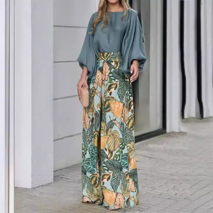 Summer Women's Outfit with Lantern Sleeves and Wide Leg Pants Karis Fashions