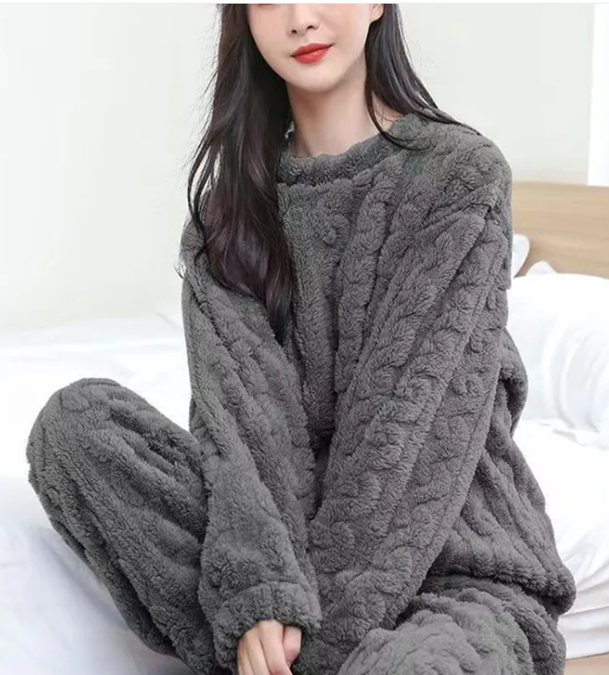 Winter Coral Velvet Pajama Set – Warm Pullover & Pants Karis Fashions