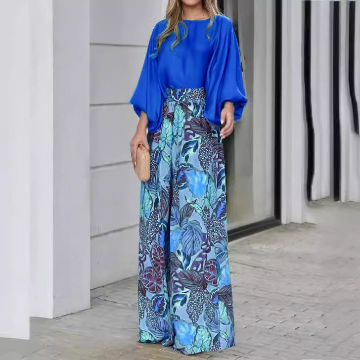 Summer Women's Outfit with Lantern Sleeves and Wide Leg Pants Karis Fashions