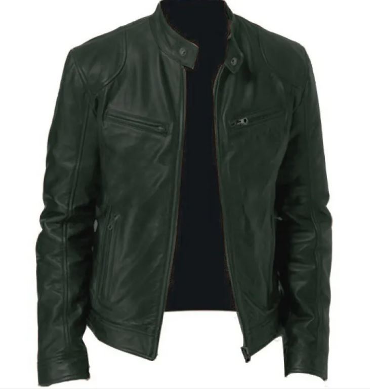 Men's Zip Cardigan PU Leather Jacket With Stand Collar Karis Fashions