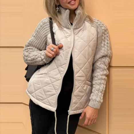 Stand Collar Cotton Jacket with Pockets – Women’s Winter Zip-Up Coat Karis Fashions