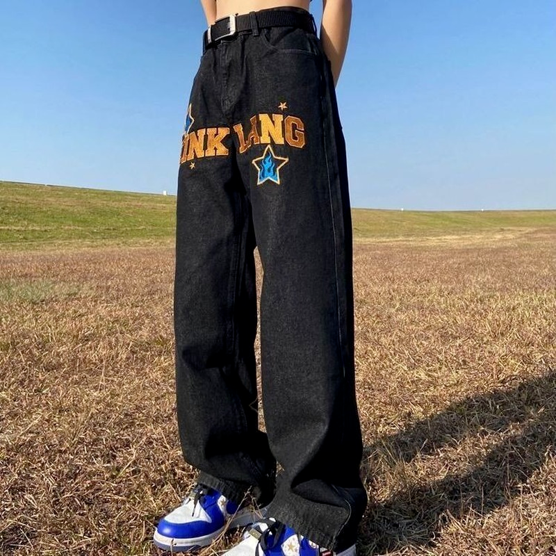 Retro American Hip-Hop Wide Leg Jeans for Men Karis Fashions