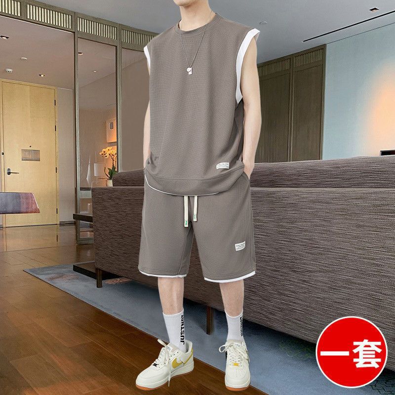 Men's Summer Waffle Set - Casual Sleeveless Outfit Karis Fashions