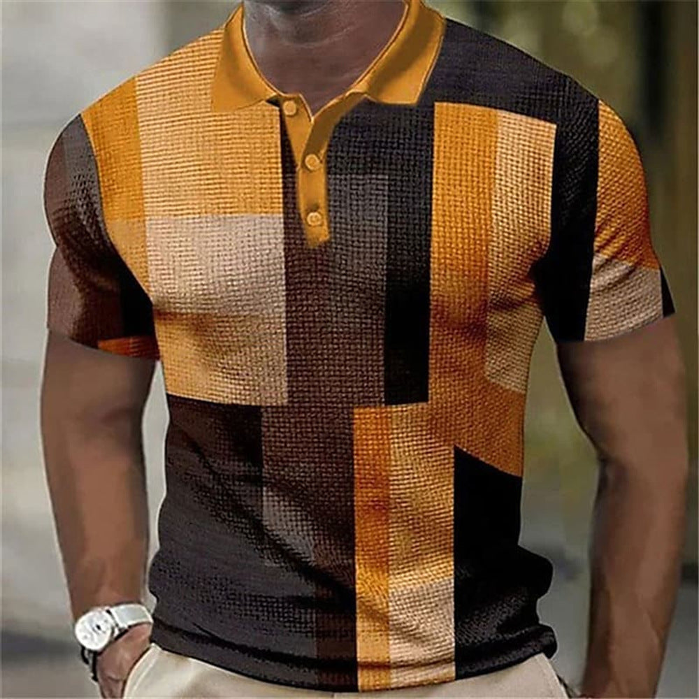 Men's 3D Digital Print Fashion Striped Polo Shirt Karis Fashions