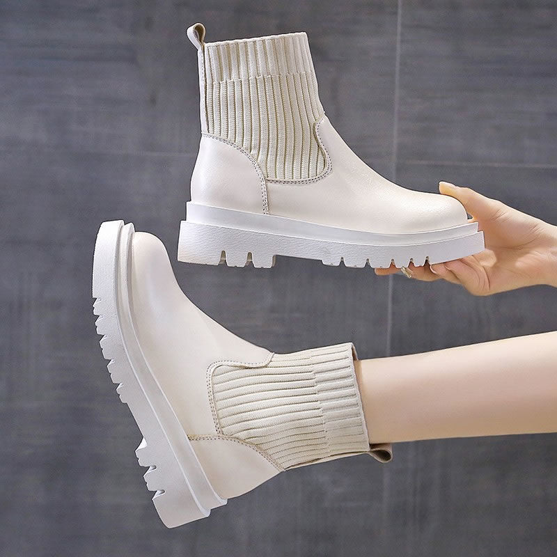 British Style Lace-up Platform Short-knit Martin Boots Karis Fashions
