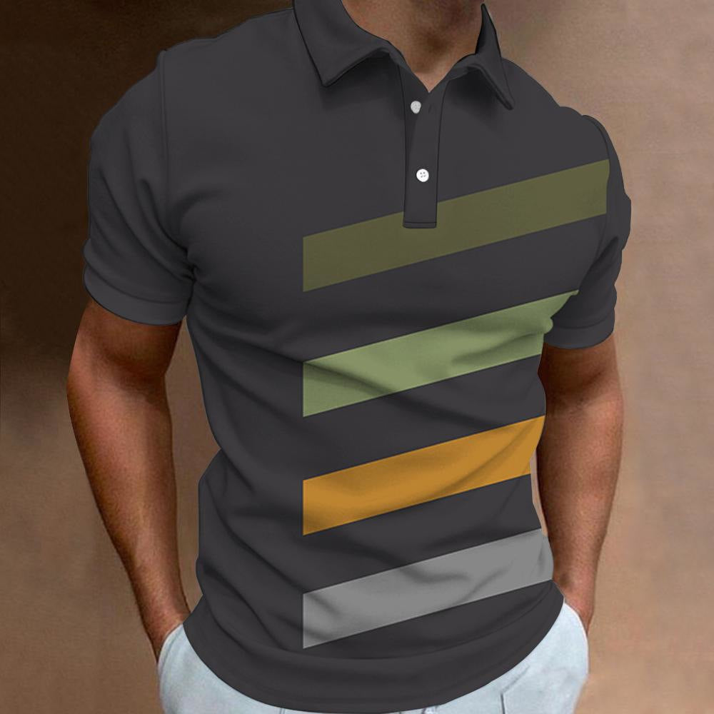 Men's 3D Digital Print Fashion Striped Polo Shirt Karis Fashions