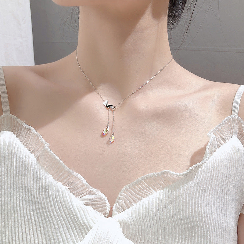 925 Silver Butterfly Waterdrop Tassel Necklace for Women Karis Fashions