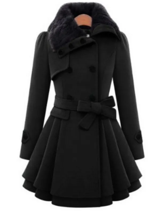 Women's Slim Double-Breasted Wool Coat – Mid-Length & Padded Karis Fashions