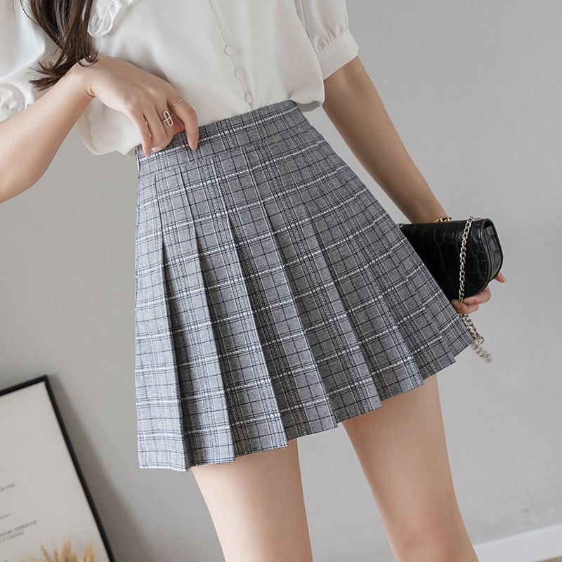 Black Anti-Glare Plaid A-Line Skirt Karis Fashions