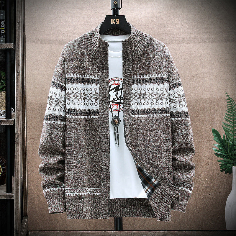 Men's Printed Stand-Collar Cardigan Jacket for Warmth Karis Fashions