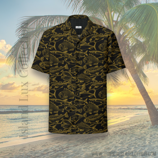 Sea of Gold Riches Hawaiian Button Shirt: Dive into Opulent Ocean Elegance! Karis Fashions