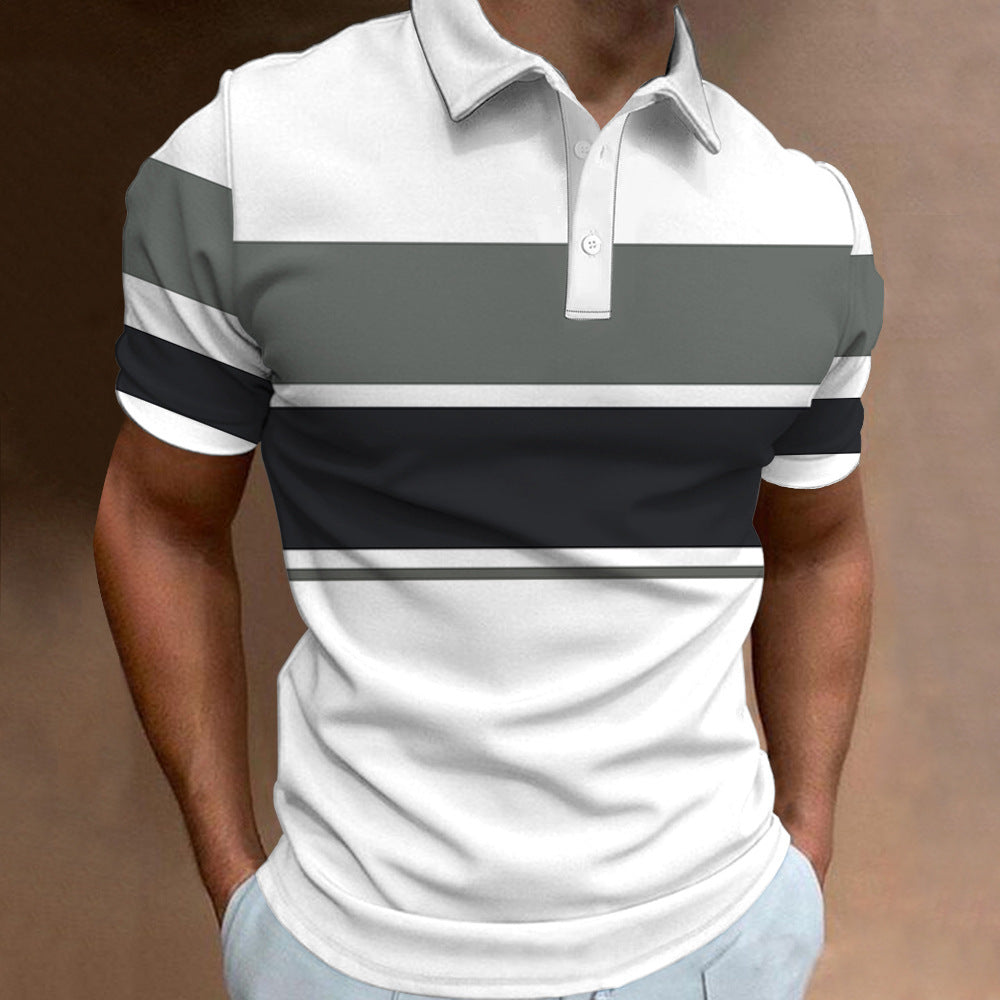 Men's 3D Digital Print Fashion Striped Polo Shirt Karis Fashions