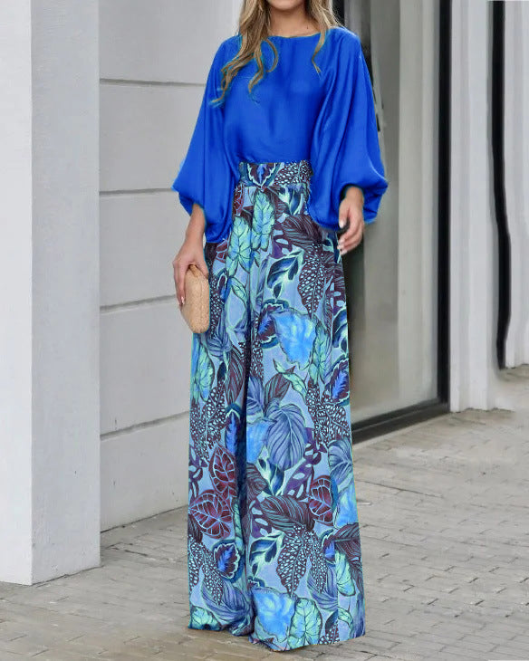 Summer Women's Outfit with Lantern Sleeves and Wide Leg Pants Karis Fashions