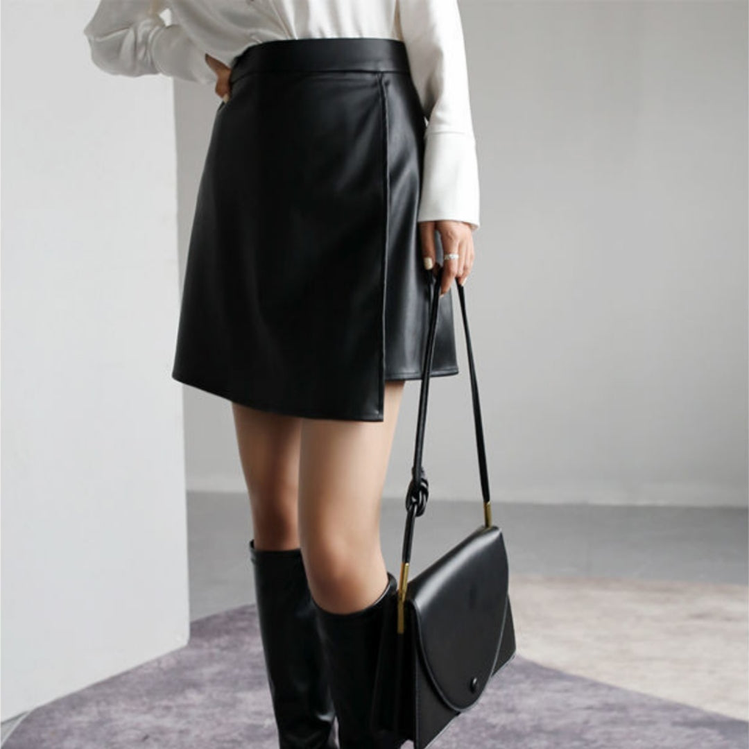 Retro High Waist PU Leather A-Line Women's Skirt Karis Fashions