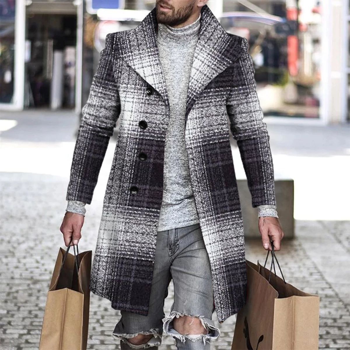 3D Printed Men's Woolen Lapel Jacket Karis Fashions