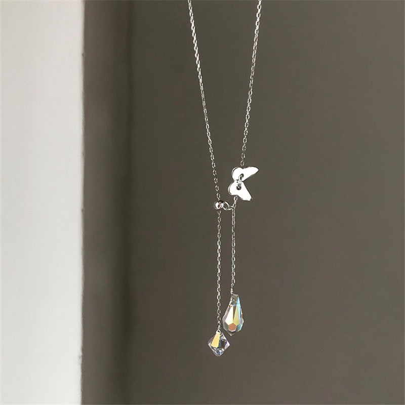 925 Silver Butterfly Waterdrop Tassel Necklace for Women Karis Fashions
