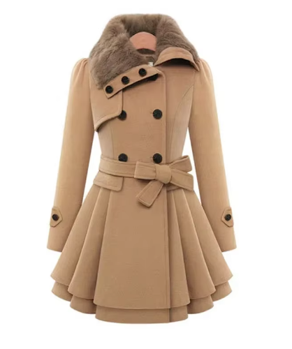 Women's Slim Double-Breasted Wool Coat – Mid-Length & Padded Karis Fashions