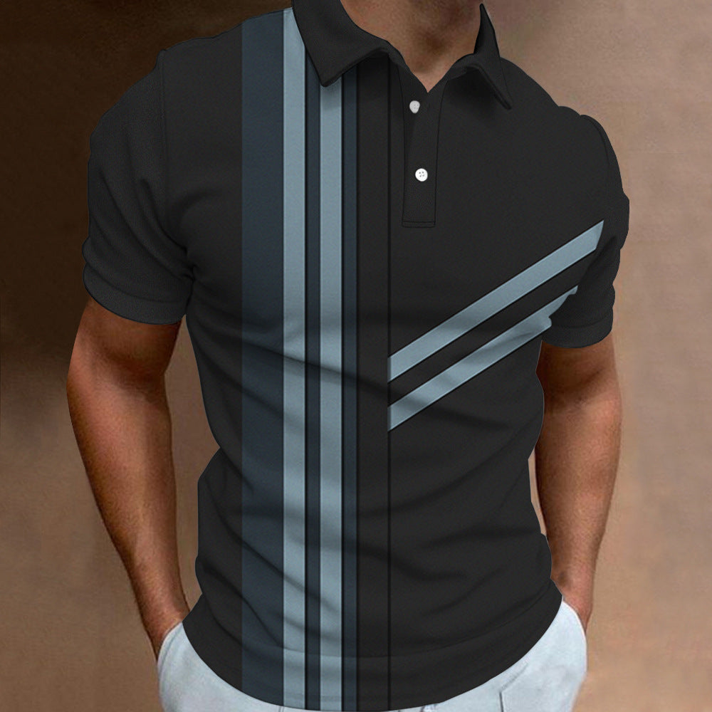 Men's 3D Digital Print Fashion Striped Polo Shirt Karis Fashions
