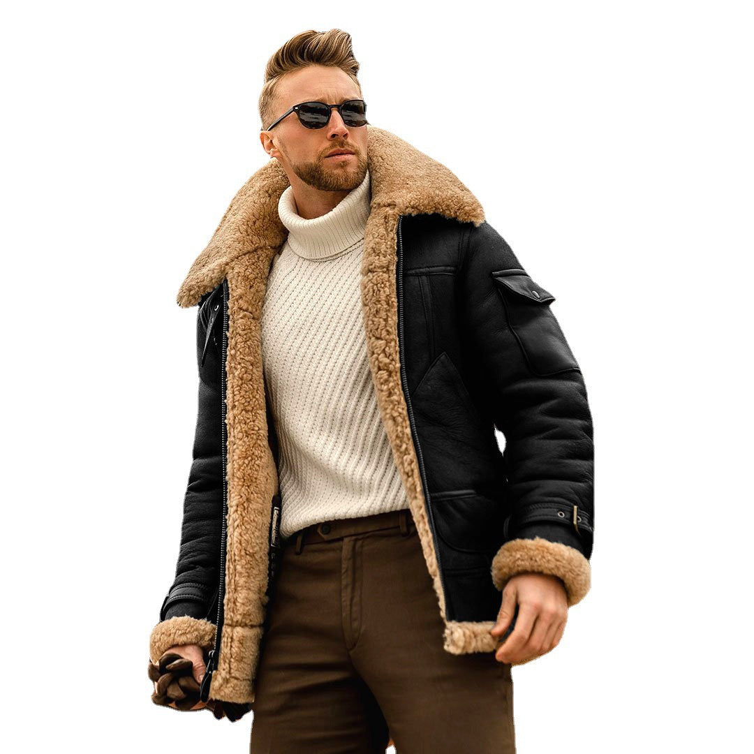 Men's Plush Thickened Mid-Length Coat - Large Size Karis Fashions