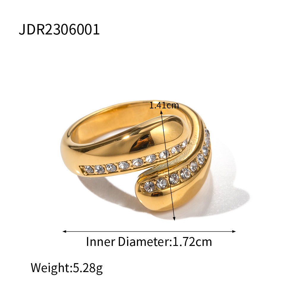 18K Gold Ring with Zircon Water Drops Design