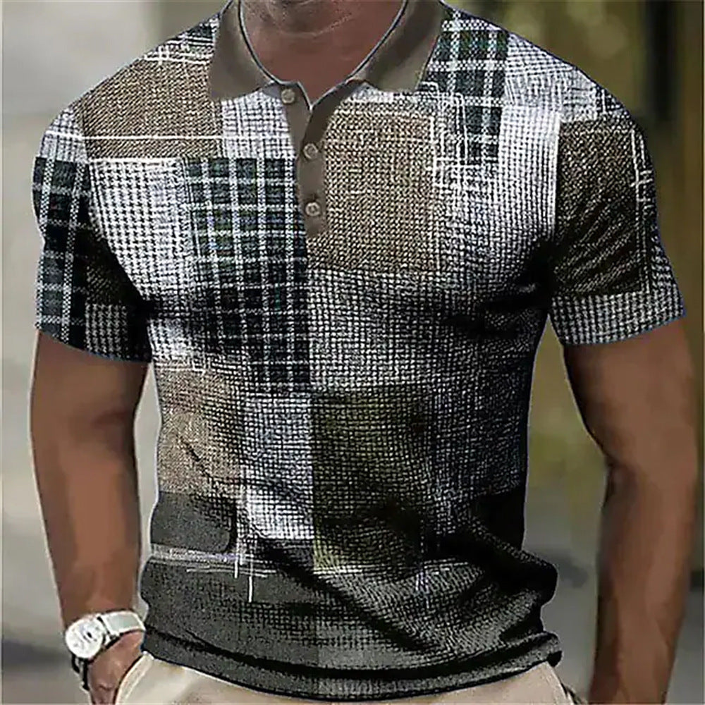 Men's 3D Digital Print Fashion Striped Polo Shirt Karis Fashions